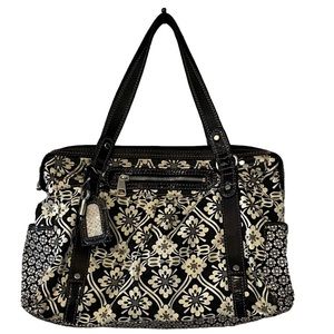 FOSSIL Vintage Black Cream and Gray Print Canvas Luggage Weekender Tote OS